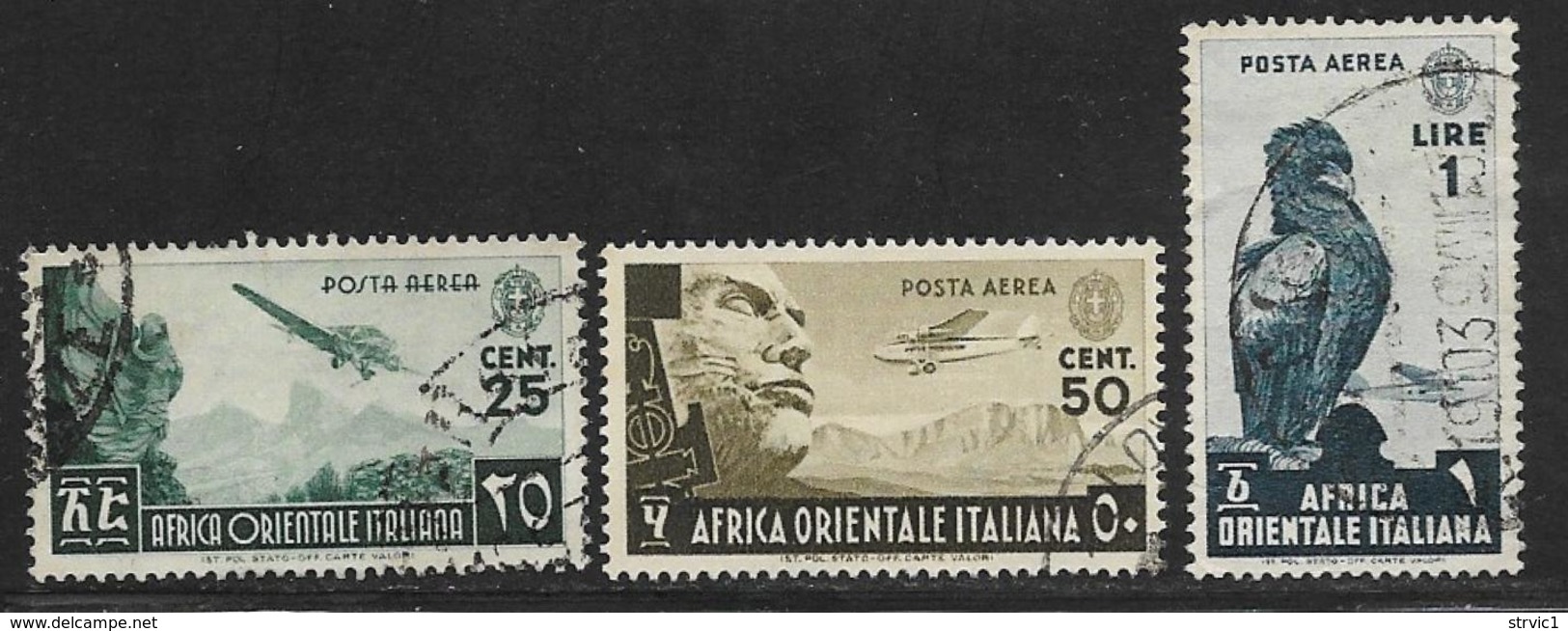 Italian East Africa Scott # C1-2,C5 Used Mountains, Stone Face, Eagle, 1938 - Italian Eastern Africa