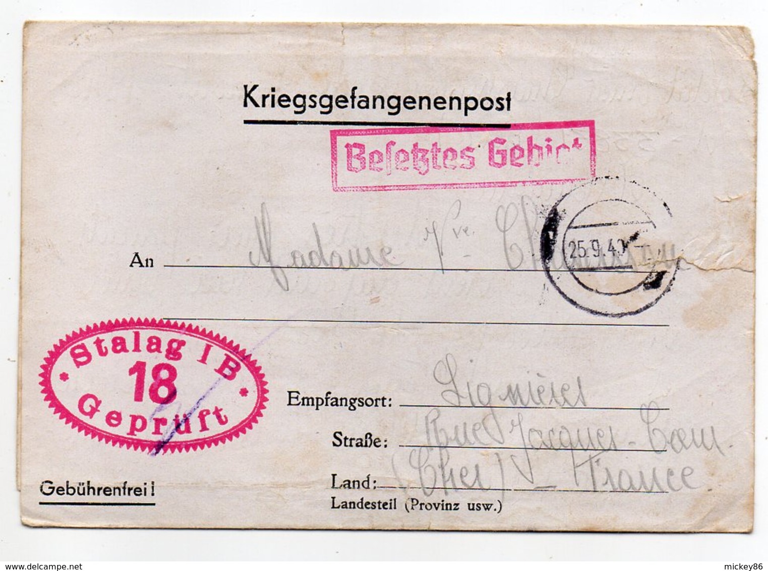 Allemagne-1940---Lettre Censurée Stalag I B-18--Lager-Bezeichnung Pour Lignieres (France)-beaux Cachets - Briefe U. Dokumente