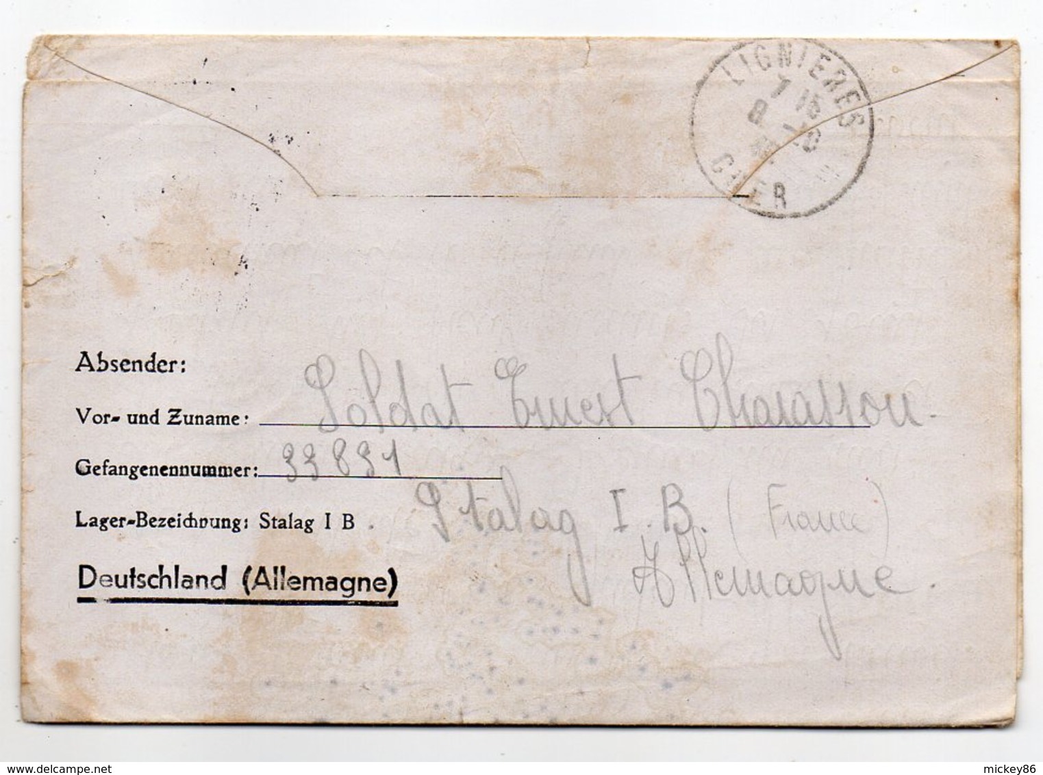 Allemagne-1940---Lettre Censurée Stalag I B-18--Lager-Bezeichnung Pour Lignieres (France)-beaux Cachets - Briefe U. Dokumente