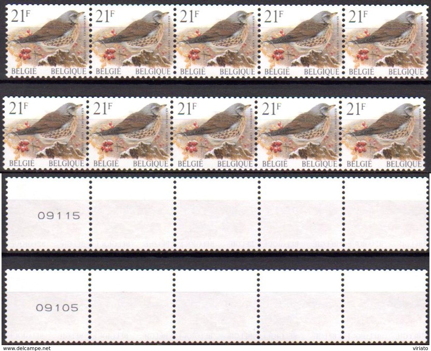 AB0083 - 2 Bandes De 5 Timbres ( Nos.09105 E 09115) - 1985-.. Birds (Buzin)