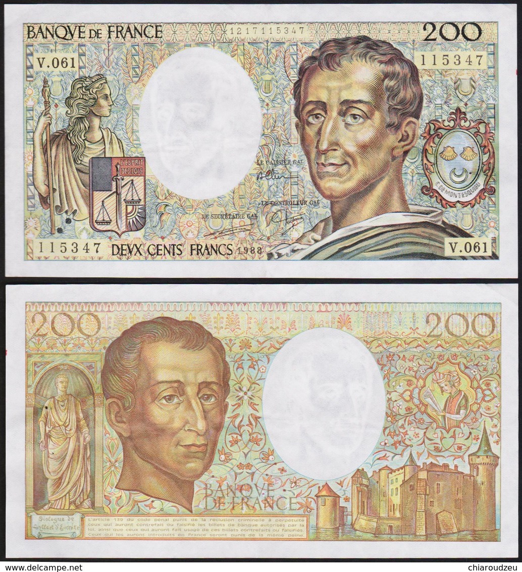 200 FRANCS 1988 FRANCE - Montesquieu - P155c (V.061) - 200 F 1981-1994 ''Montesquieu''