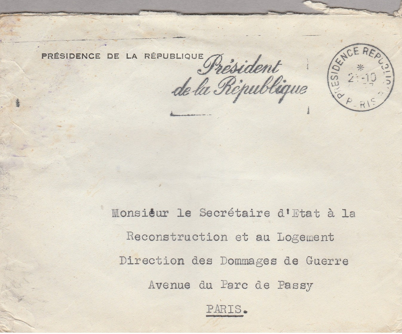 LSC - Cachet PRESIDENCE REPUBLIQUE PARIS - Cachets Manuels