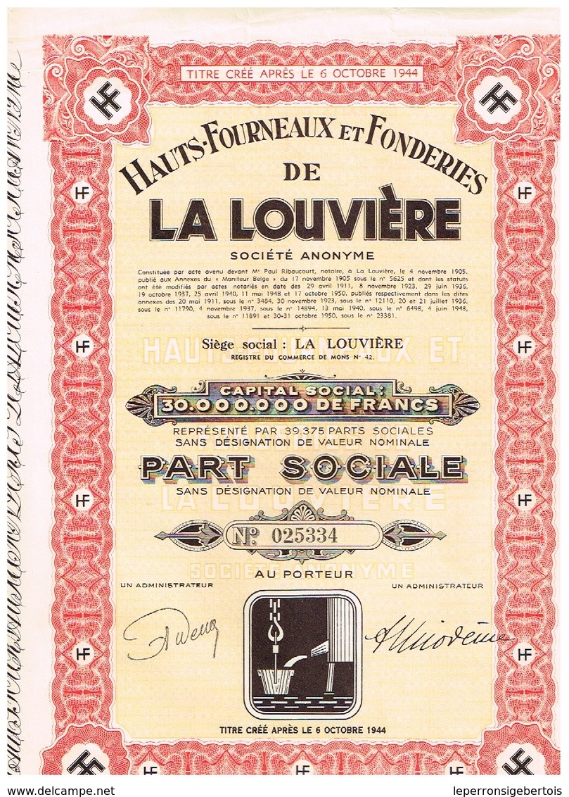 Action Ancienne - Hauts-Fourneaux Et Fonderies De La Louvière - Titre De 1950 - Industrie