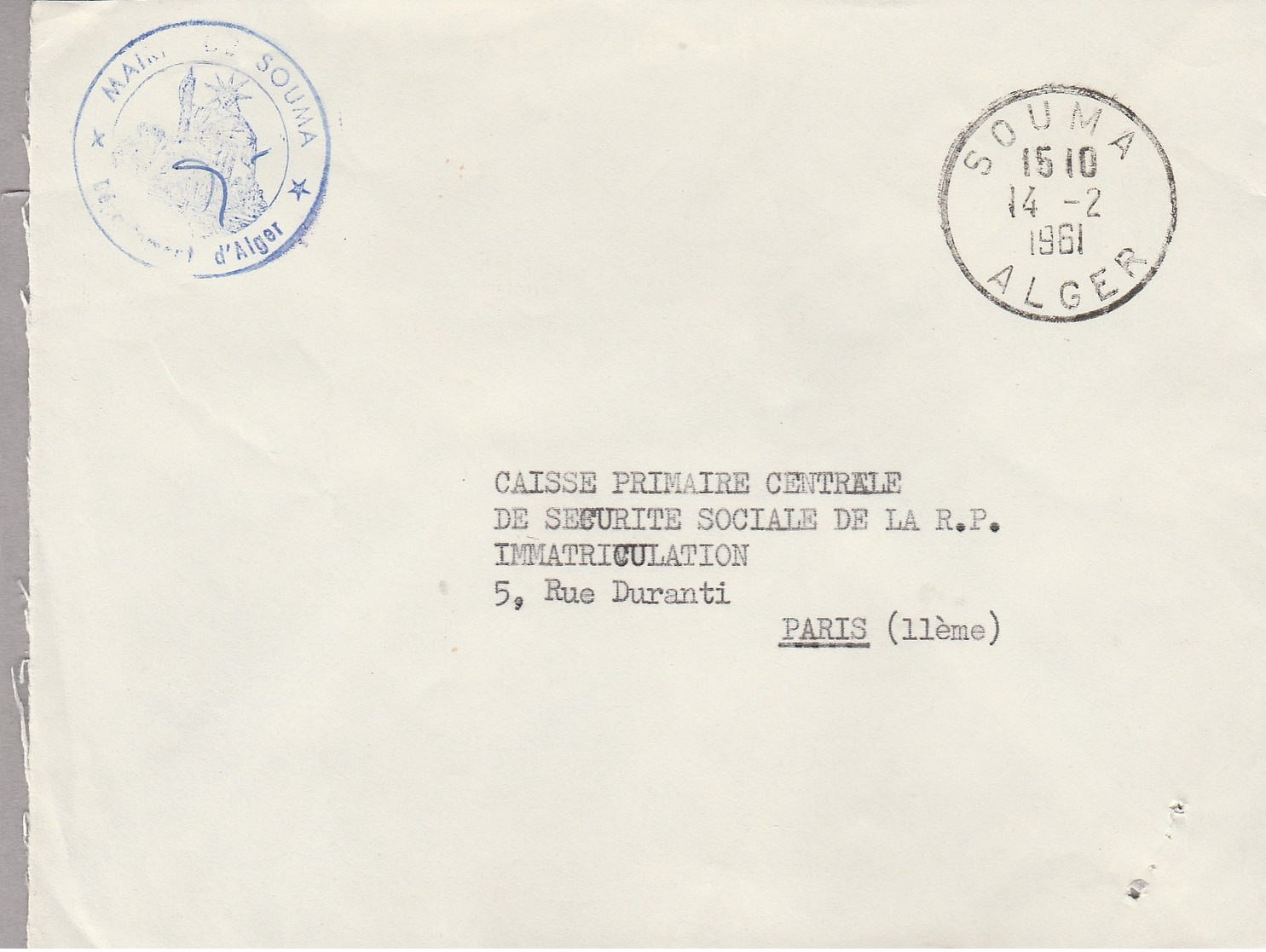 LSC 1961 - Cachet SOUMA - ALGER - Lettres & Documents