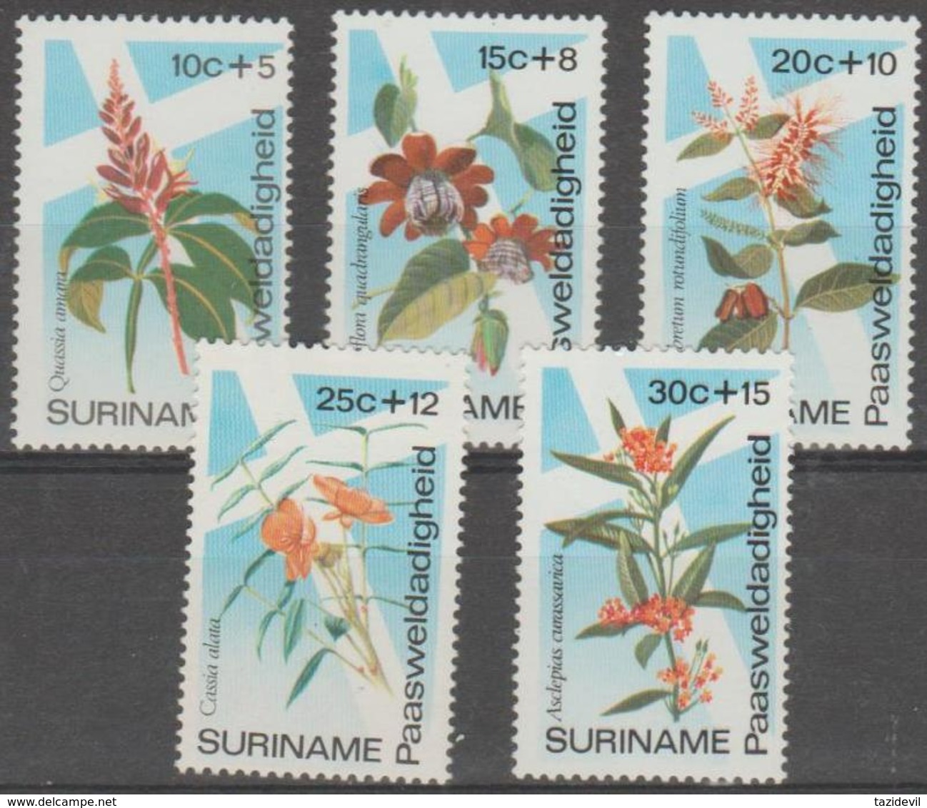 SURINAM - 1974 Tropical Flowers. Scott B203-207. MNH ** - Surinam ... - 1975
