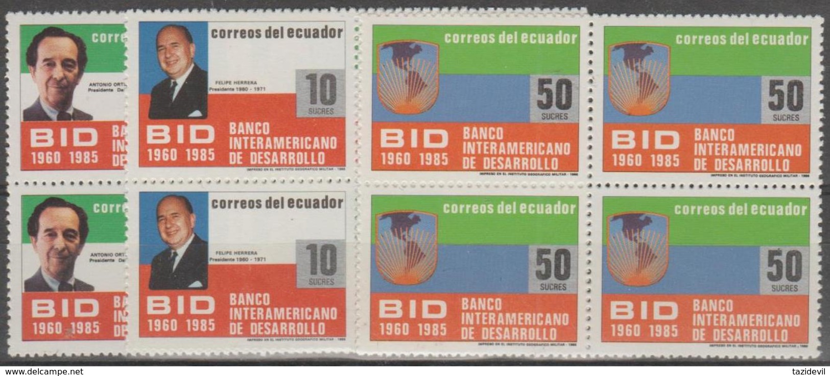 ECUADOR - 1986 Development Bank Blocks Of Four. Scott 1123-1125`. MNH ** - Equateur