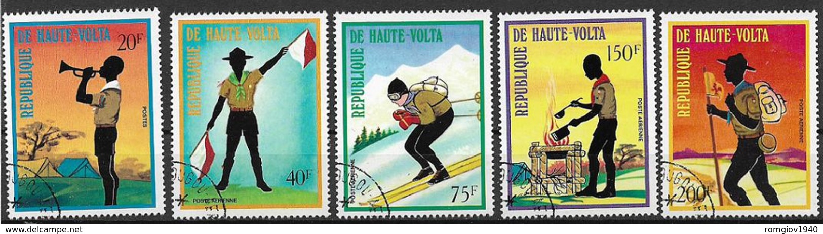 REPUBBLICA DELL'ALTO VOLTA 1973 SCAUTISMO YVERT. 287 + POSTA AEREA 150-153 USATA VF - Upper Volta (1958-1984)