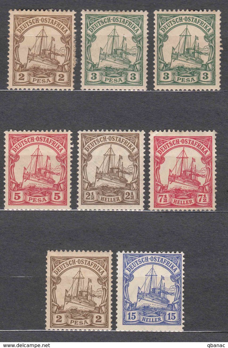 Germany Colonies East Africa, Ostafrica, Lot Mint Hinged (second Red Stamp No Gum) - Africa Orientale Tedesca