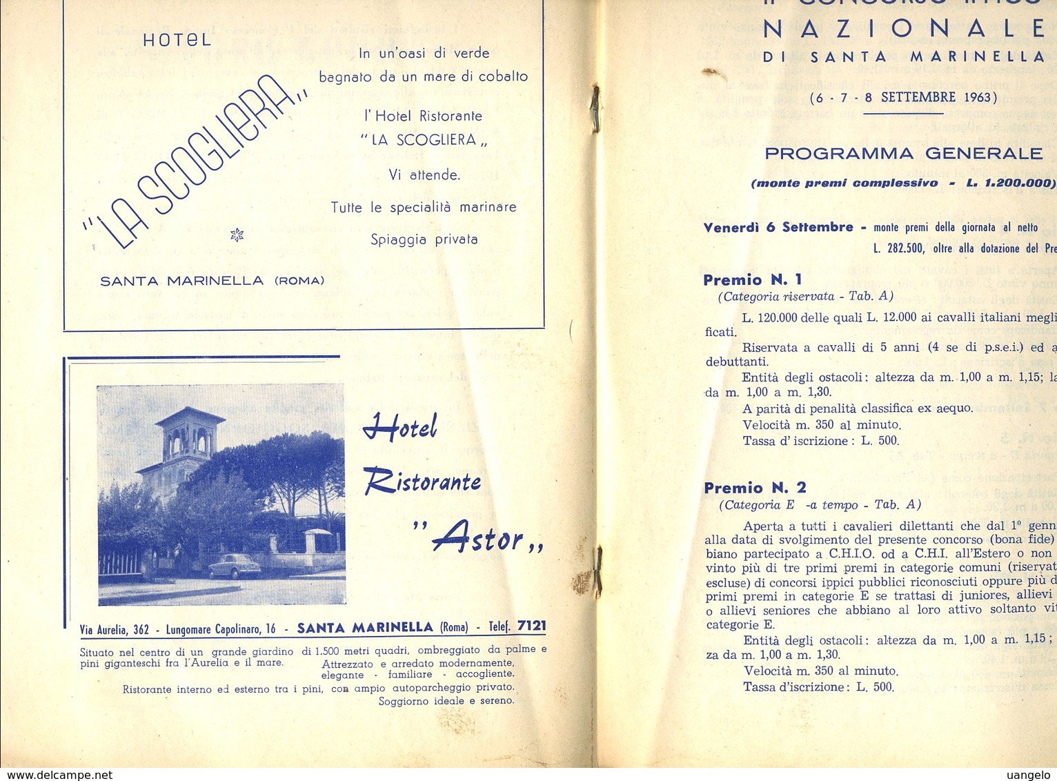 178 SANTA MARINELLA PROGRAMMA II CONCORSO IPPICO 1963 PUBBLICITA' ALL'INTERNO ,20 PAGINE - Dépliants Turistici