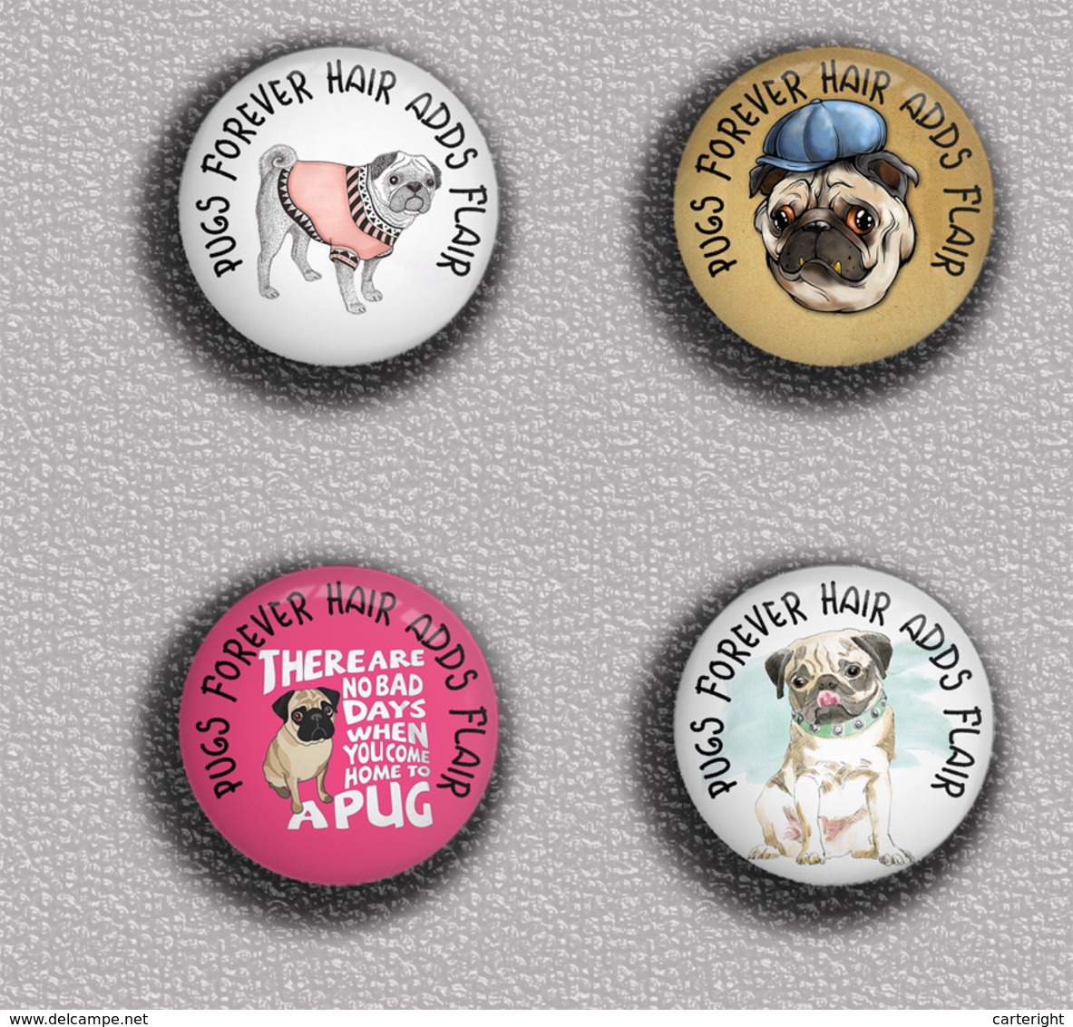 LOVE DOG Pug BADGE BUTTON PIN SET 5 (1inch/25mm Diameter) 35 DIFF - Tiere