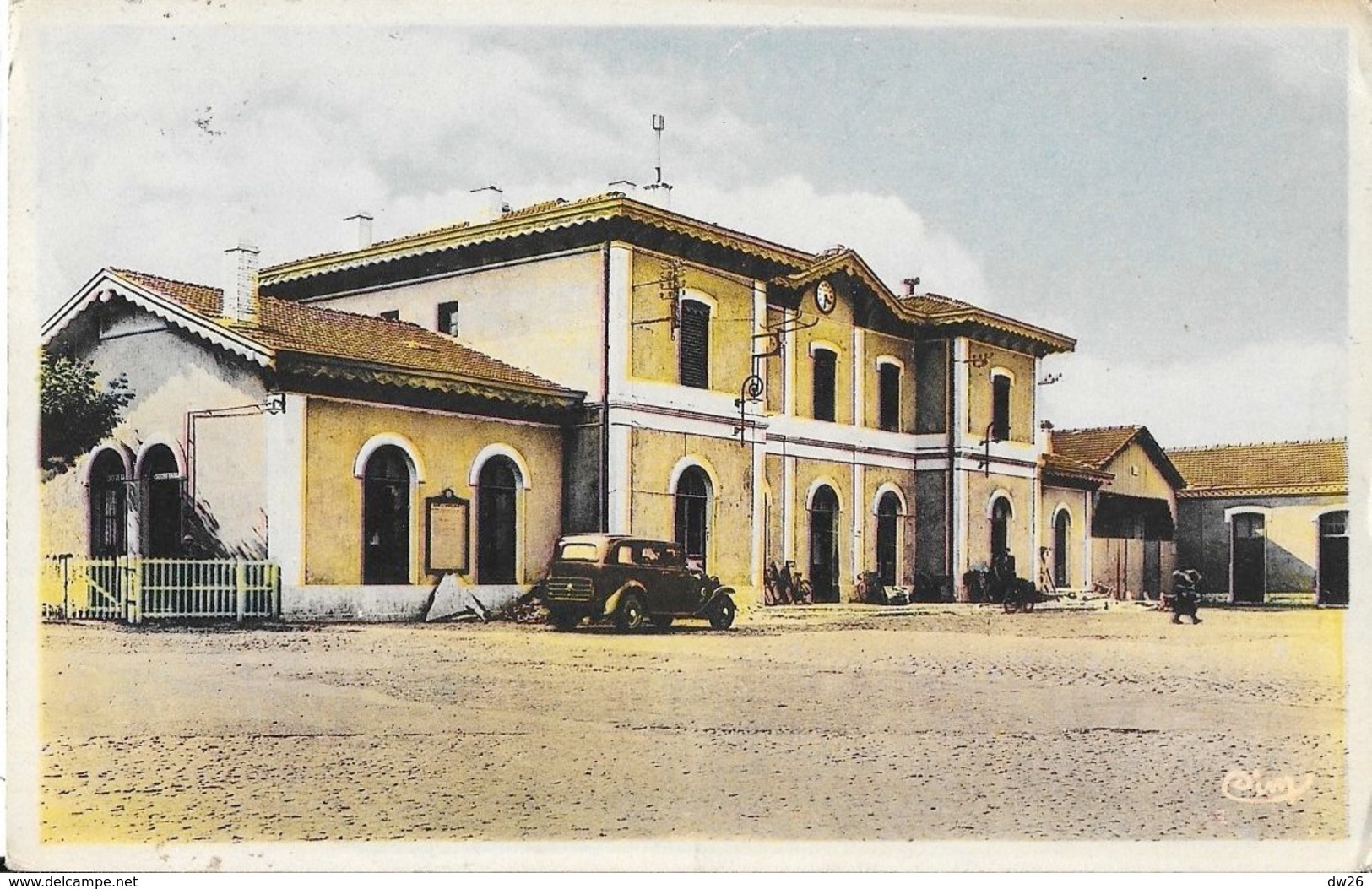 Montélimar - La Gare, Vieille Voiture - Edition Combier - Carte CIM Colorisée De 1946 - Montelimar