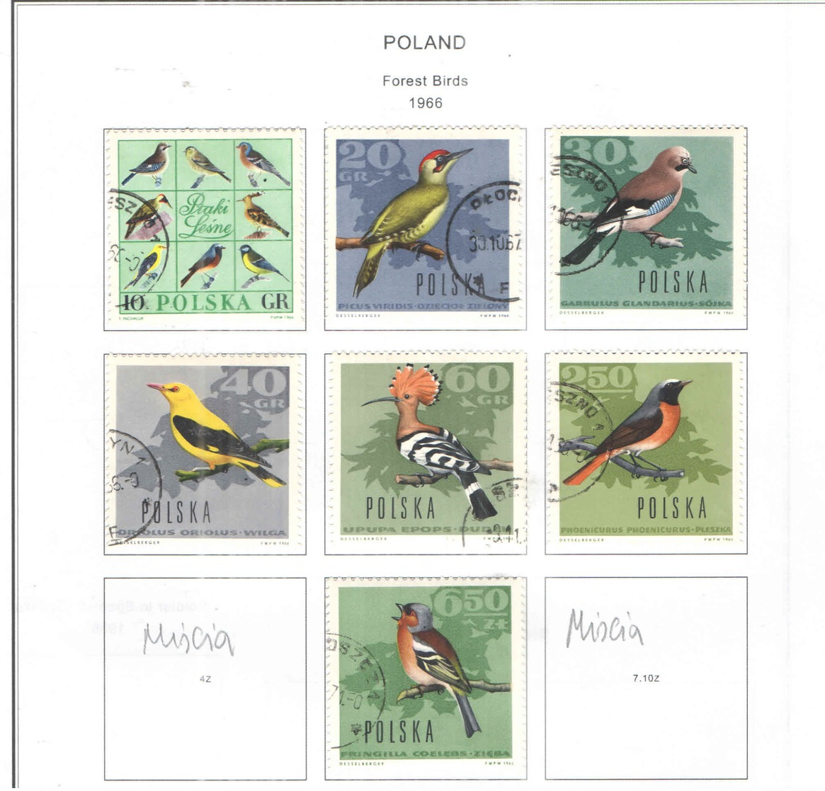 Polonia PO 1966 Birds Foresta   Scott.1452/1457+1459+See Scan On Scott.Page; - Usati