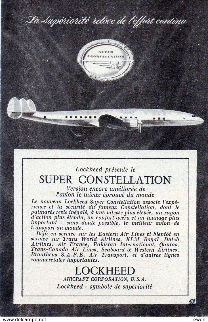 Carton Publicitaire Année 50. Super Constellation. Lockheed. - Paperboard Signs