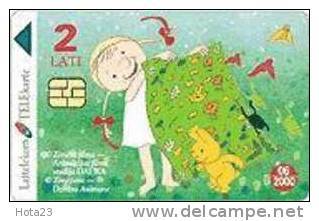 LATVIA , Lettland , Lettonia  Children Payting - Bilker , Frog , Hare , Flower   - And Other Animals Used Phone Card - Lettonie