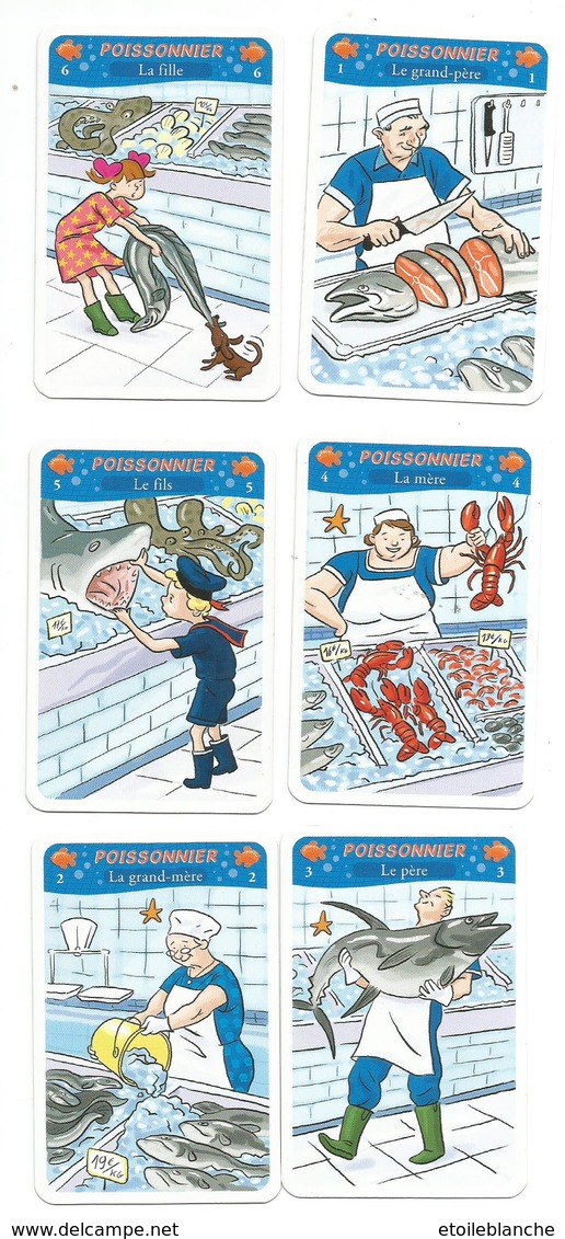 Métier, Poissonnier - Commerce, Poisson, Homard, Requin, Thon .. - 6 Cartes Illustrées, Image, Enfant - Jeu 7 Familles - Autres & Non Classés