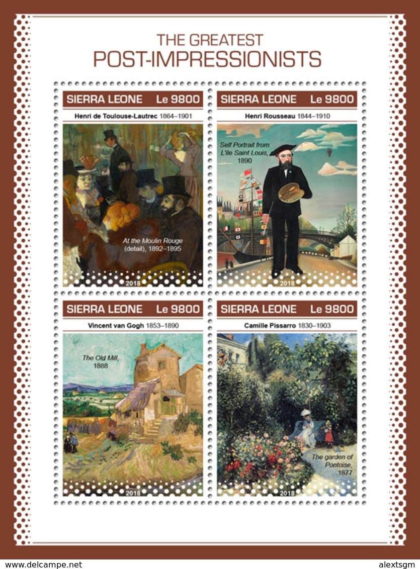 SIERRA LEONE 2018 - H. De Toulouse-Lautrec, H. Rousseau, V. Van Gogh, C. Pissarro. Official Issue. - Impressionisme