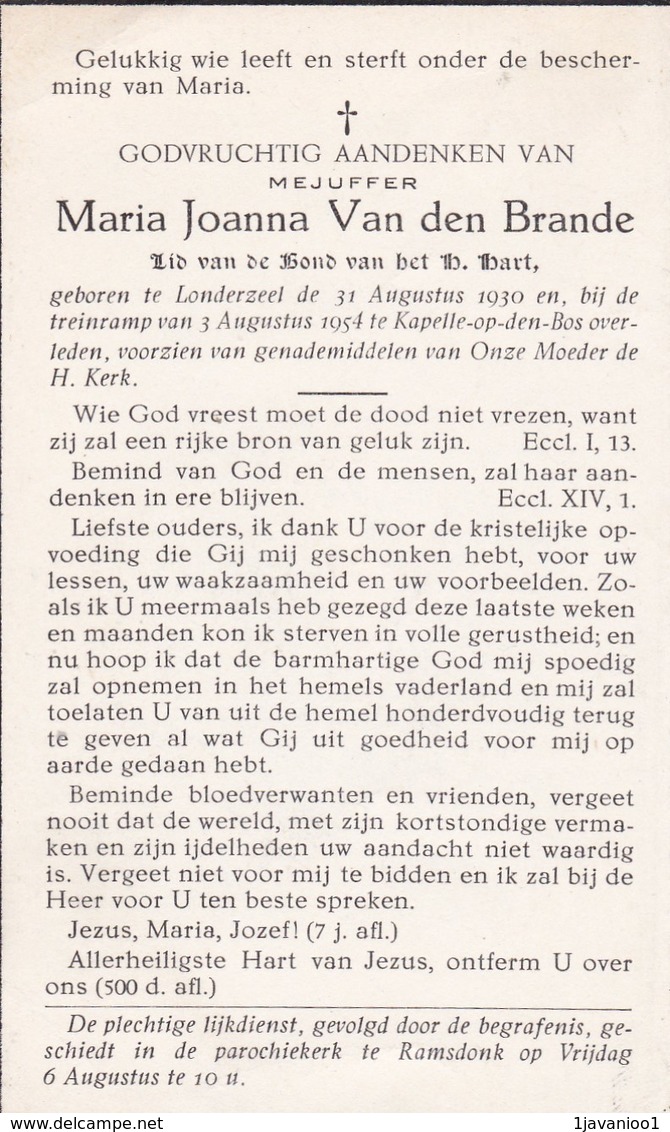 Londerzeel, Kapelle-op-den-Bos, 1954, Maria Van Den Brande, - Images Religieuses