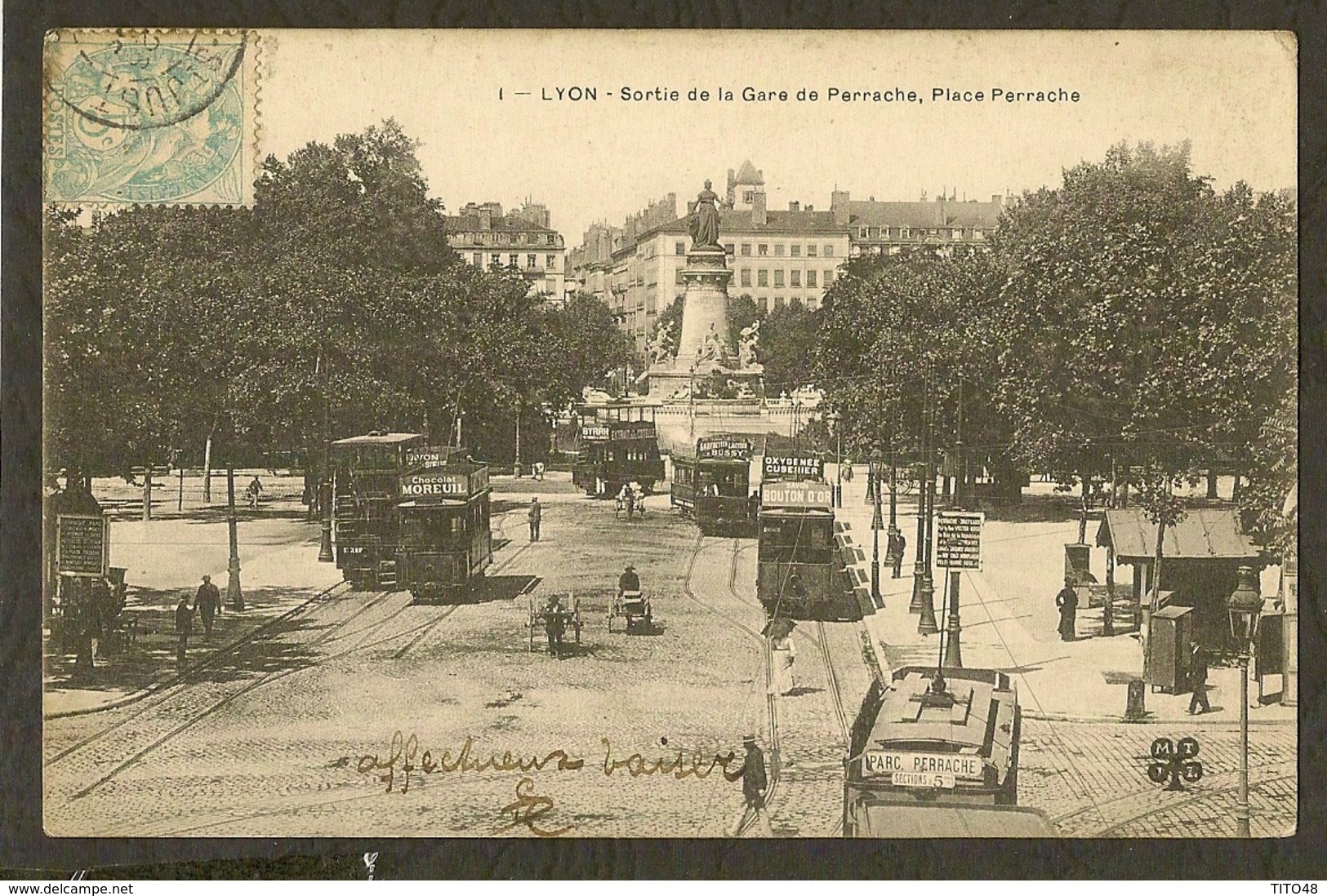 CP-LYON - Sortie De La Gare De Perrache, Place Perrache - Autres & Non Classés