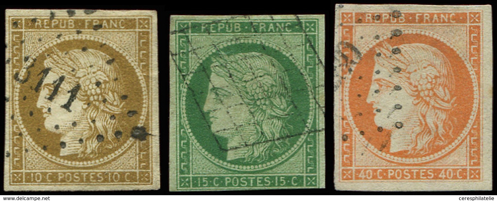 EMISSION DE 1849 - 1a, 2 Et 5, Oblitérés PC Ou GRILLE, Restaurés Ou Défx, B/TB. J - 1849-1850 Cérès