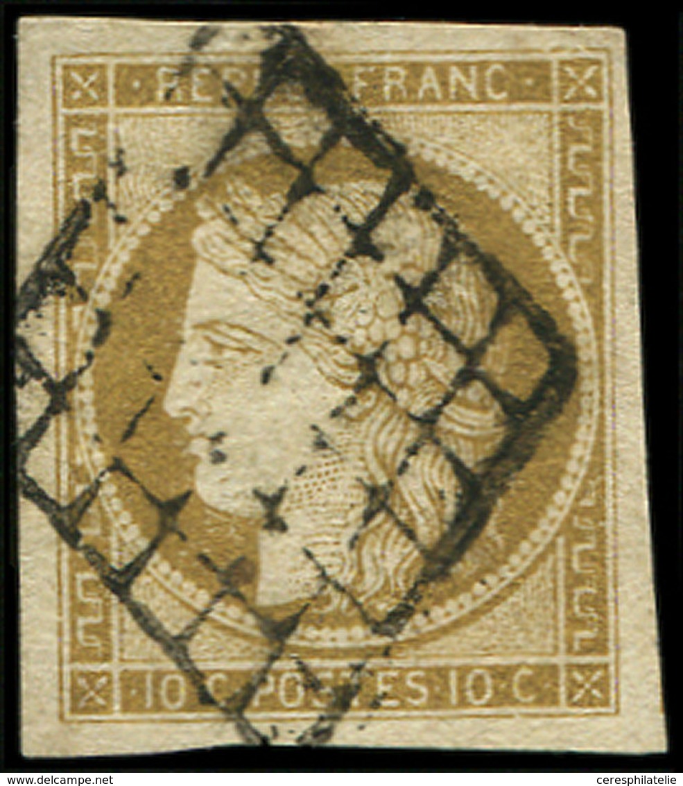 EMISSION DE 1849 - 1b   10c. Bistre-VERDATRE, Obl. GRILLE, Superbe - 1849-1850 Cérès