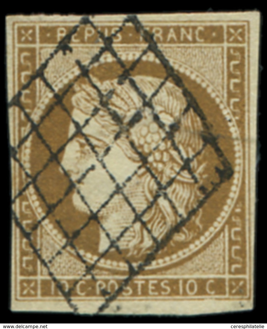 EMISSION DE 1849 - 1c   10c. Bistre-VERDATRE FONCE, Obl. GRILLE, TB - 1849-1850 Ceres