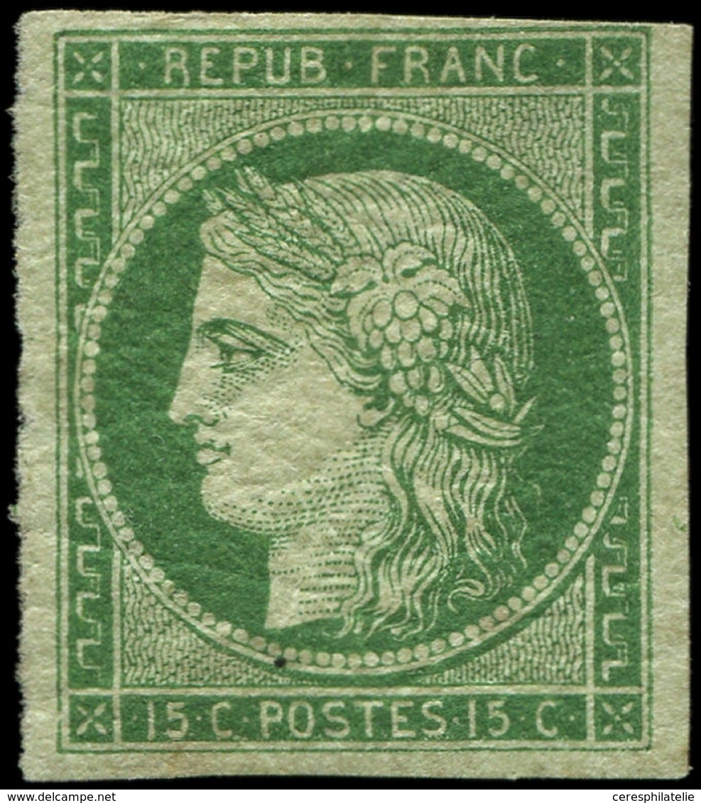 * EMISSION DE 1849 - 2    15c. Vert, Grande Partie De Gomme Originale, Très Lég. Aminci Mais Très Frais Et Aspect TTB, C - 1849-1850 Ceres