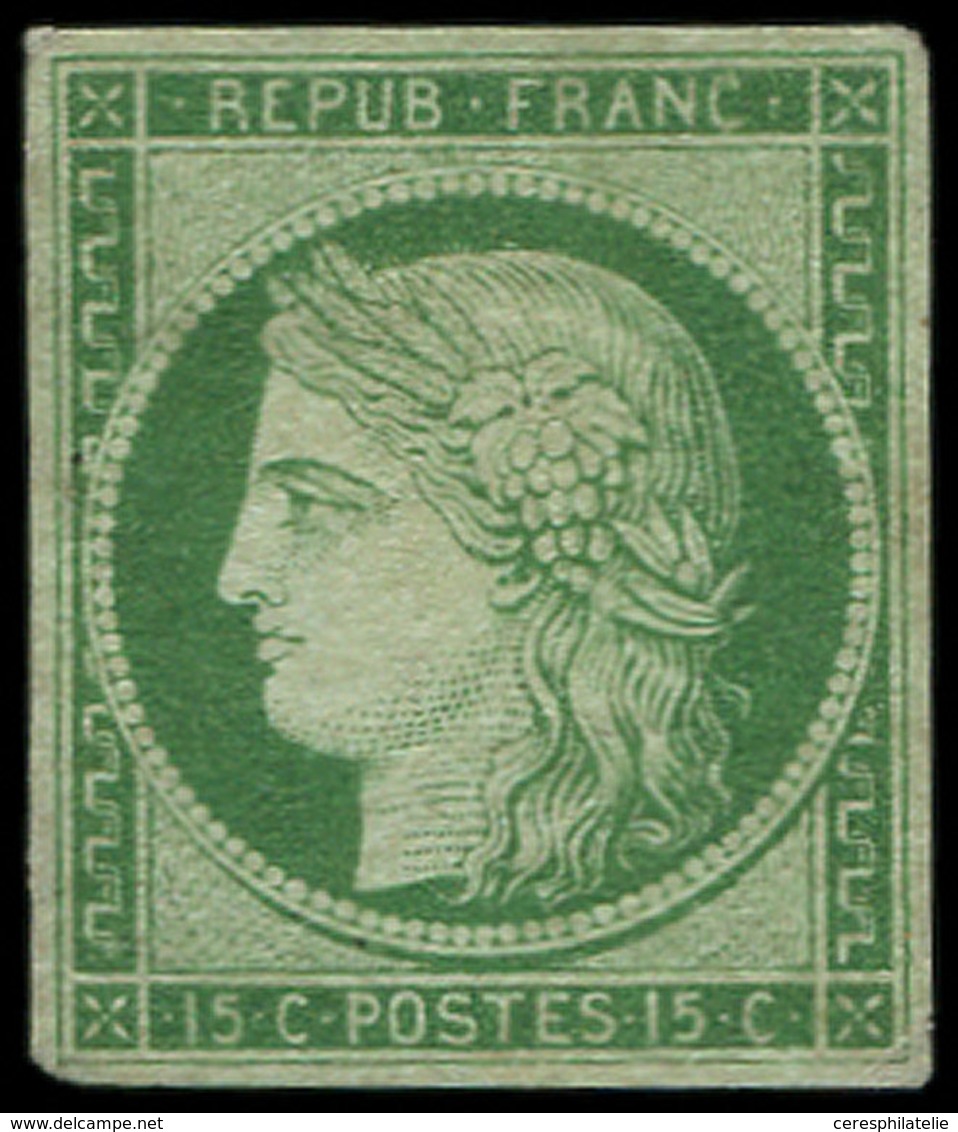 (*) EMISSION DE 1849 - 2    15c. Vert, TB, Certif. Calves - 1849-1850 Cérès