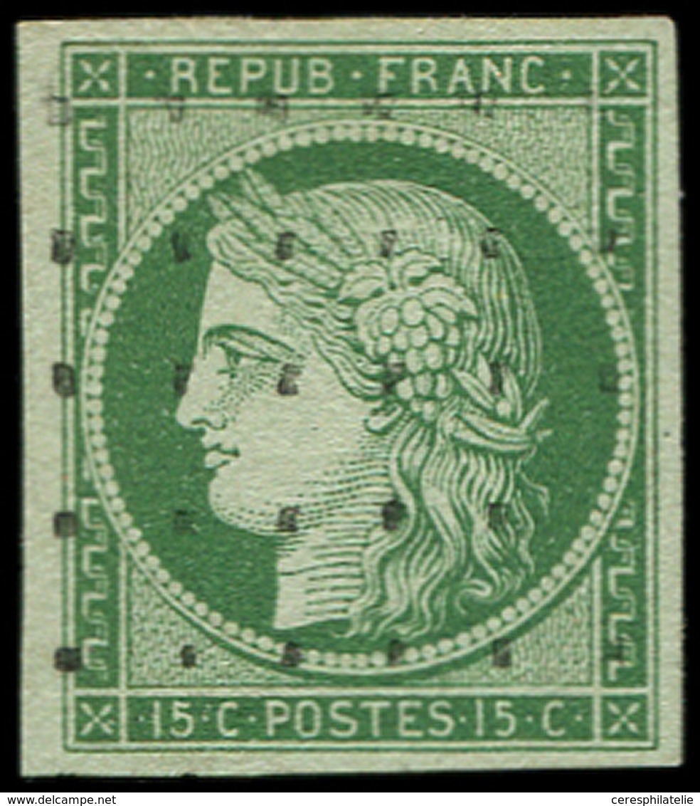 EMISSION DE 1849 - 2b   15c. Vert FONCE, Obl. Gros Points Légers, Superbe. C - 1849-1850 Cérès