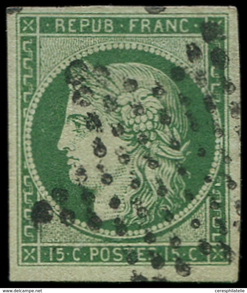 EMISSION DE 1849 - 2b   15c. Vert FONCE, Obl. ETOILE, Petit Pelurage, Aspect TTB - 1849-1850 Ceres