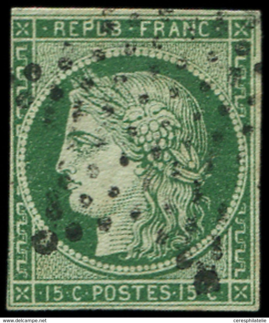 EMISSION DE 1849 - 2c   15c. Vert TRES FONCE, Obl. ETOILE, Filet Coupé à Gauche, B/TB - 1849-1850 Cérès