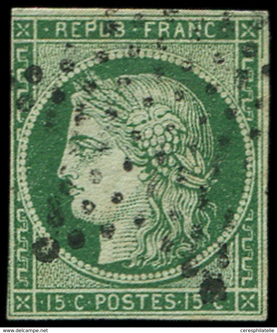 EMISSION DE 1849 - 2c   15c. Vert TRES FONCE, Obl. ETOILE, Filet Coupé à Gauche, B/TB - 1849-1850 Ceres