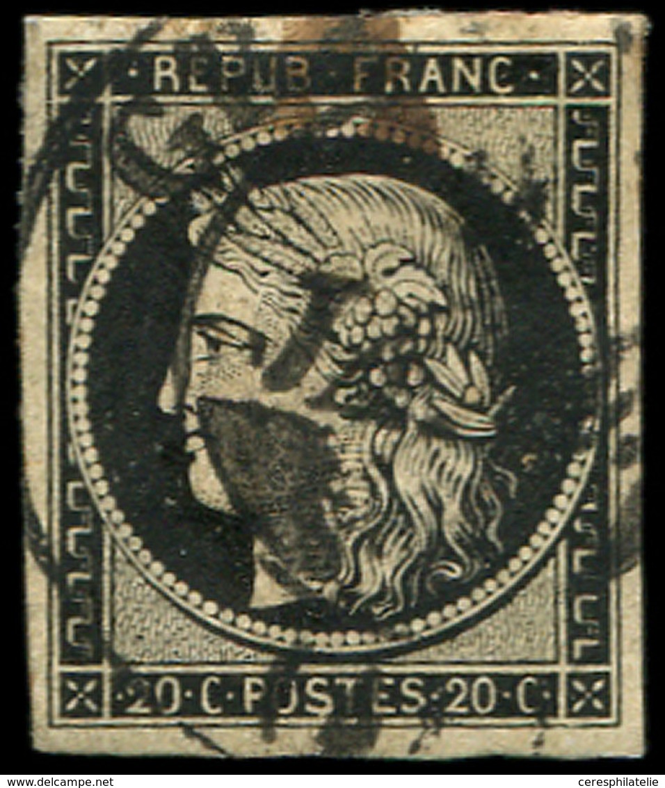 EMISSION DE 1849 - 3    20c. Noir Sur Jaune, Obl. Càd T13 GR(ANVILLE) 9 JANV 49, TB - 1849-1850 Cérès