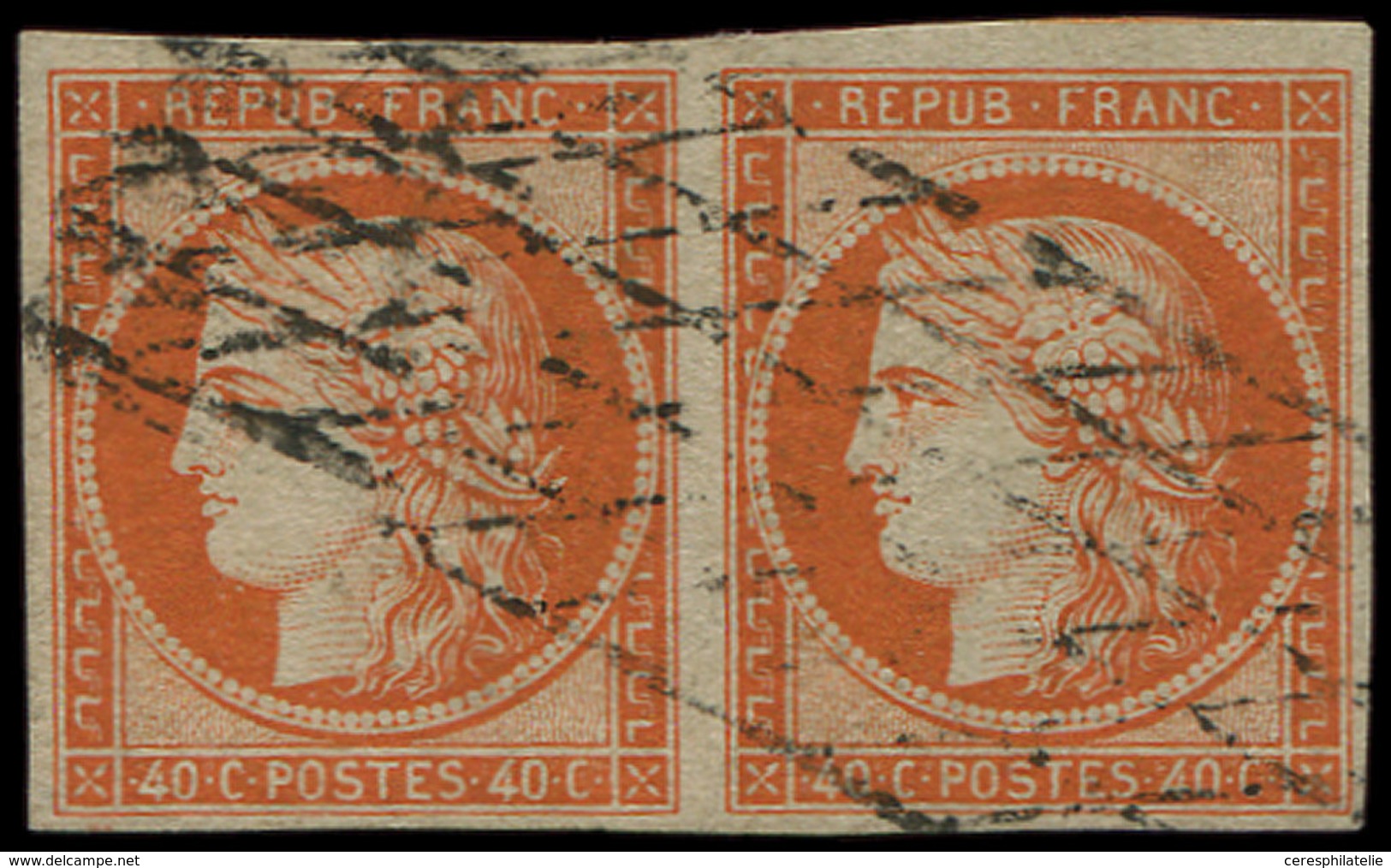 EMISSION DE 1849 - 5    40c. Orange, PAIRE Obl. GRILLE SANS FIN, TB - 1849-1850 Cérès
