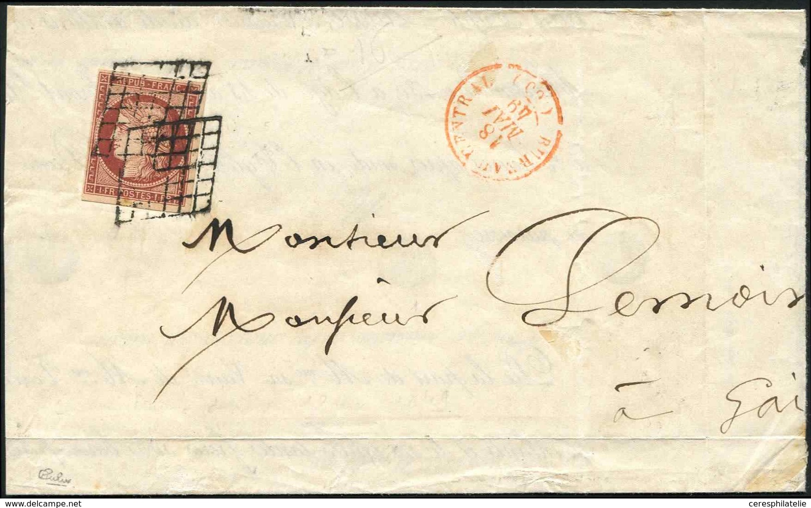 Let EMISSION DE 1849 - 6A    1f. Rouge-brun Obl. GRILLE S. LAC Un Peu Réduite à Droite, Càd Rouge BUREAU CENTRAL 18/5/49 - 1849-1850 Ceres