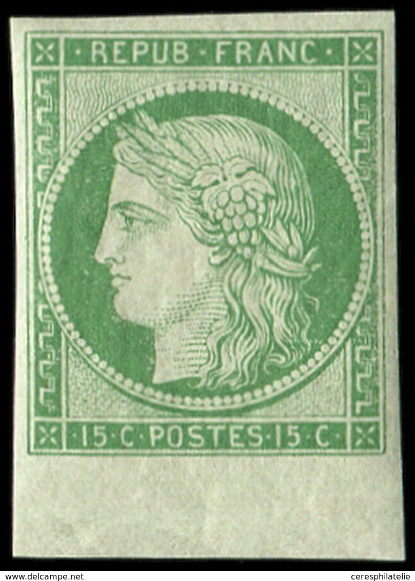 * EMISSION DE 1849 - R2e  15c. Vert Vif Clair, REIMPRESSION, Petit Bdf, Ch. Légère, TTB - 1849-1850 Ceres