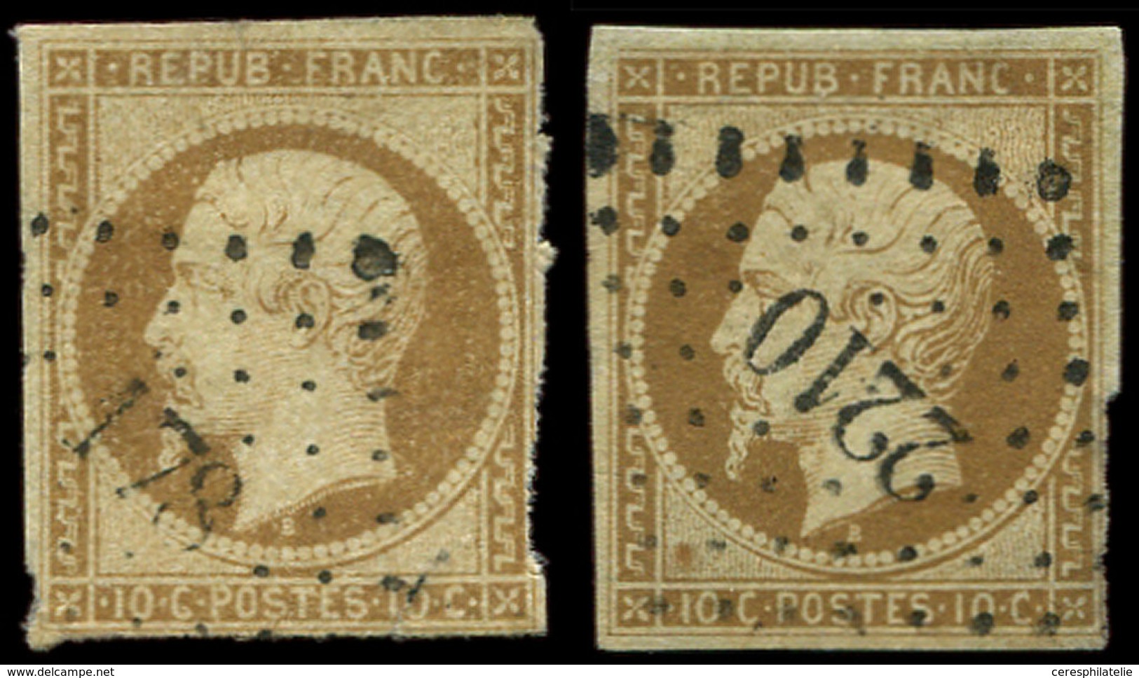 PRESIDENCE - 9 Et 9a, 10c. Bistre-jaune Et Bistre-brun Obl. PC 178 Et 2210, Défx, B/TB - 1852 Louis-Napoléon