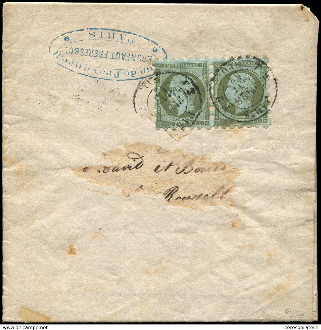Let EMPIRE NON DENTELE - 11    1c. Olive PAIRE, PIQUAGE SUSSE, Obl. Càd PARIS 28/1/62 S. Imprimé, Piquage RR Sur Ce Timb - 1853-1860 Napoléon III