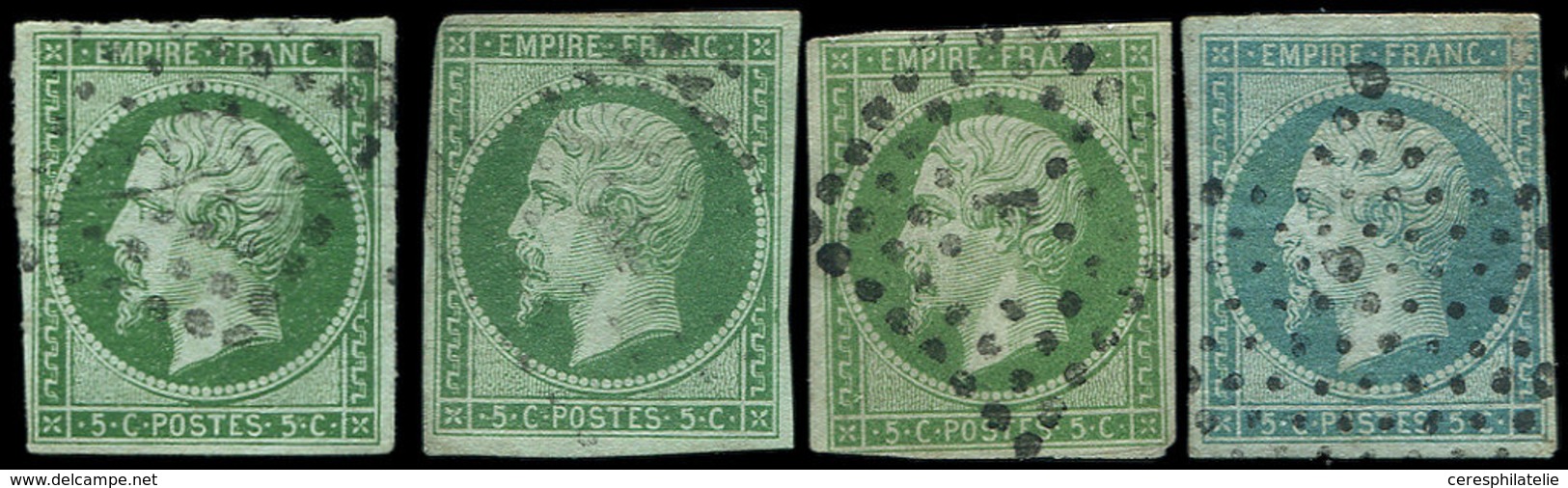 EMPIRE NON DENTELE - 12    5c. Vert, 4 Ex. Obl., Défx, B/TB - 1853-1860 Napoléon III