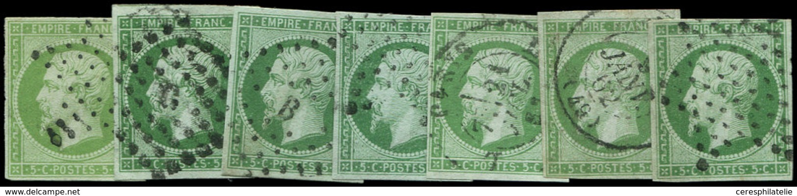 EMPIRE NON DENTELE - 12    5c. Vert, 7 Nuances, Oblitérations Diverses, TB - 1853-1860 Napoléon III