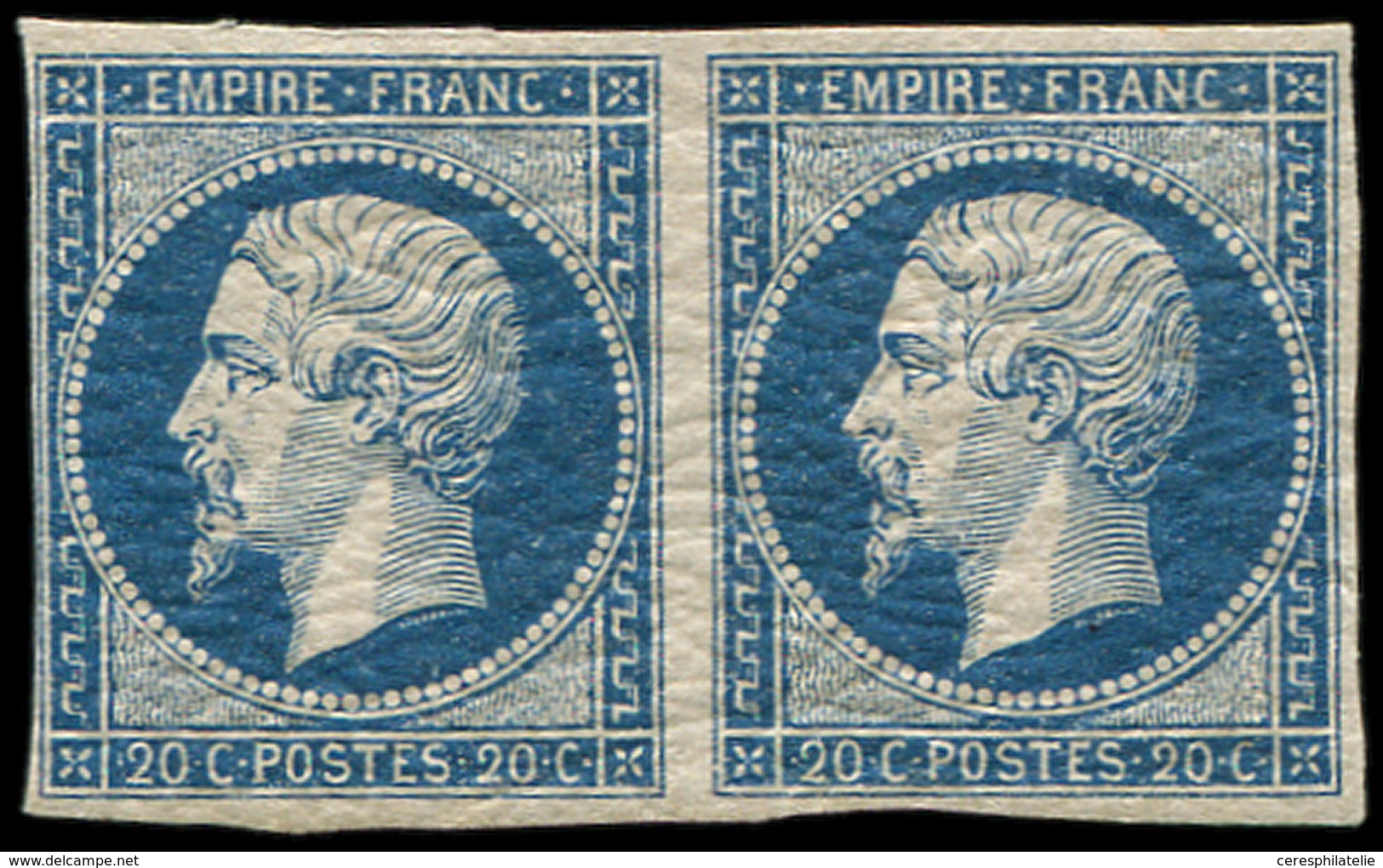 * EMPIRE NON DENTELE - 14A  20c. Bleu, T I, PAIRE, TB. Br - 1853-1860 Napoléon III.