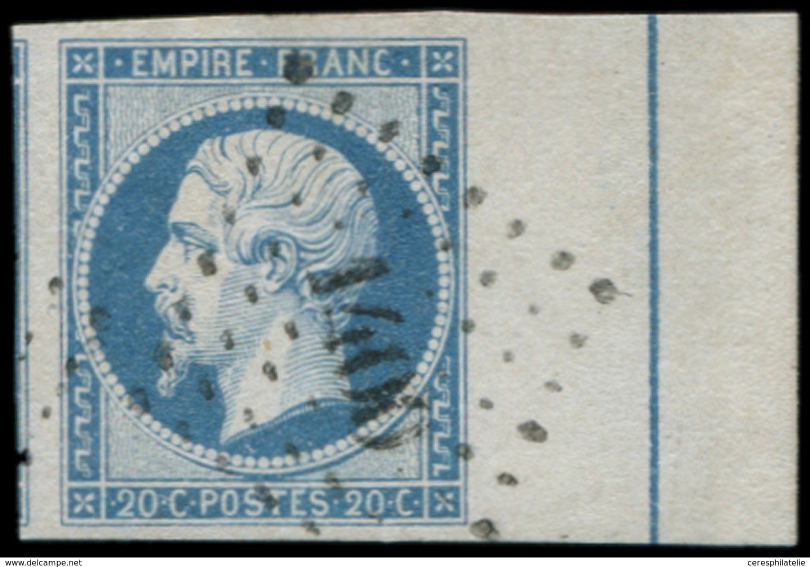 EMPIRE NON DENTELE - L14Ai 20c. Bleu, T I, FILET D'ENCADREMENT, Obl. PC 1406, Voisin à Gauche, Superbe. C - 1853-1860 Napoléon III.