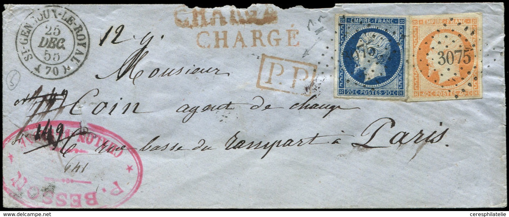 Let EMPIRE NON DENTELE - 14A Et 16, 20c. Bleu T I Et 40c. Orange Obl. PC 3075 S. Env. CHARGE, Càd T15 St GENGOUX-LE-ROYA - 1853-1860 Napoléon III.