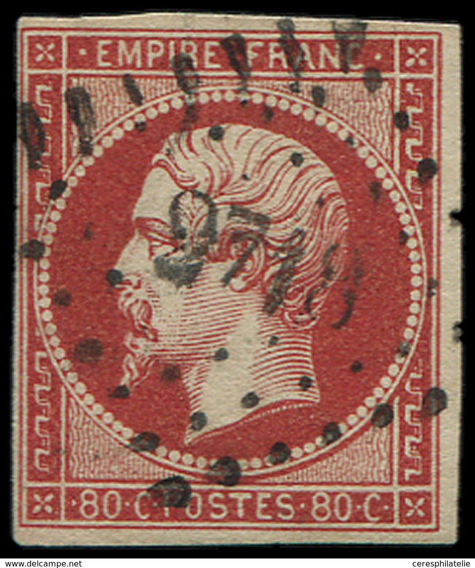 EMPIRE NON DENTELE - 17Ae 80c. VERMILLONNE FONCE, Obl. PC 2718, Belle Nuance, TB - 1853-1860 Napoléon III