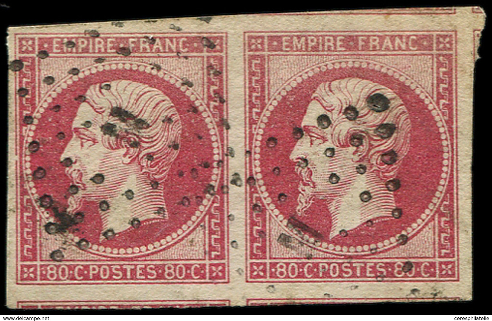 EMPIRE NON DENTELE - 17B  80c. Rose, PAIRE, 5 Voisins Obl. Los. M Bâton, TTB - 1853-1860 Napoléon III