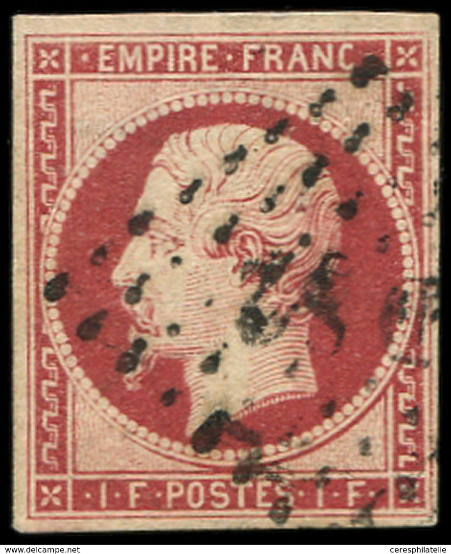 EMPIRE NON DENTELE - 18f   1f. Carmin Clair Obl. Los. DS2, Pelurage, Aspect TB - 1853-1860 Napoléon III.