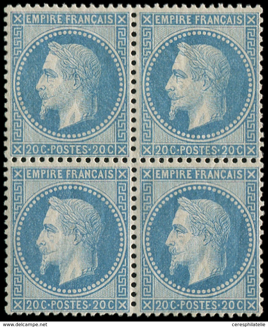 ** EMPIRE LAURE - 29B  20c. Bleu, T II, BLOC De 4, Fraîcheur Postale, Très Bien Centré, Superbe - 1863-1870 Napoléon III. Laure
