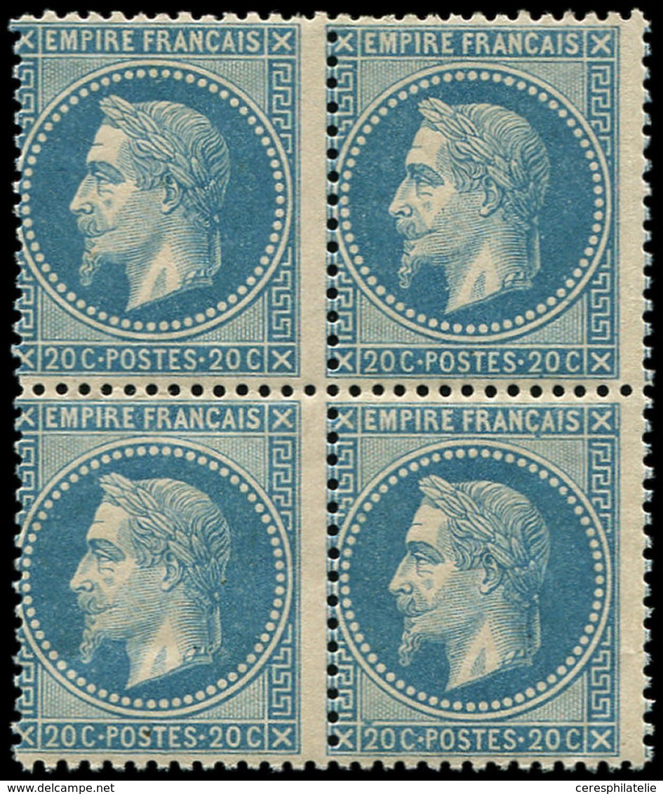 ** EMPIRE LAURE - 29B  20c. Bleu, T II, BLOC De 4, TB - 1863-1870 Napoléon III. Laure