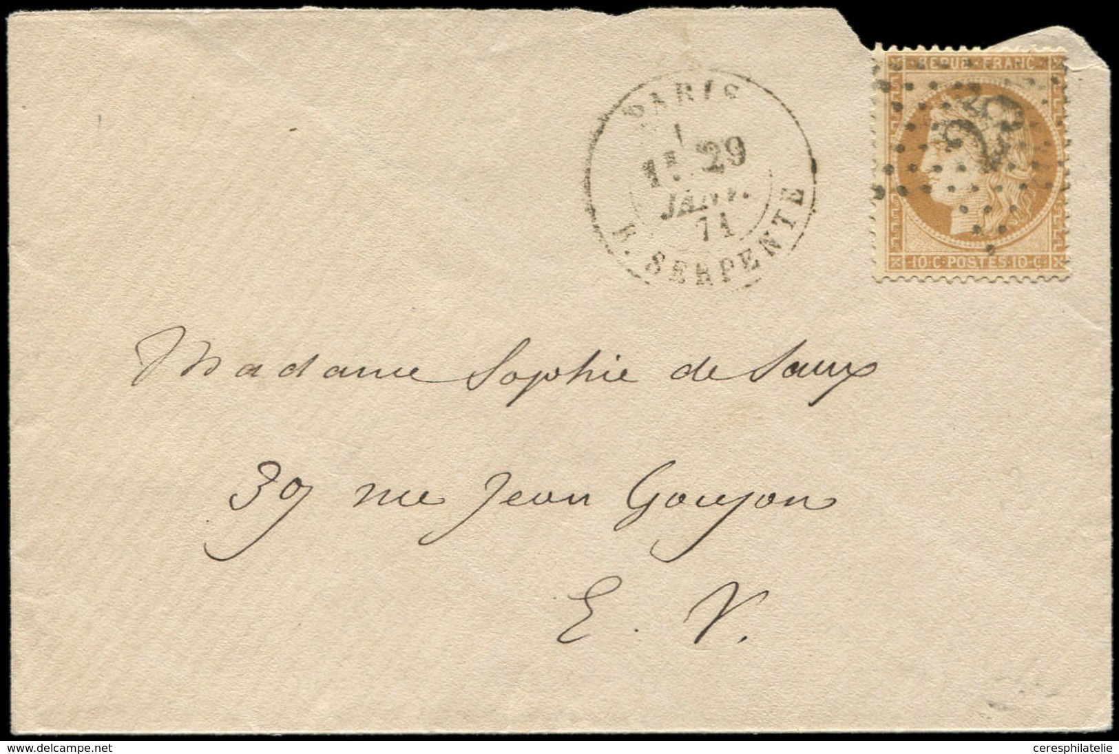 Let SIEGE DE PARIS - 36   10c. Bistre-jaune, Obl. Etoile 25 S. Env., Càd R. Serpente 29/1/71 En Local, TB - 1870 Siège De Paris