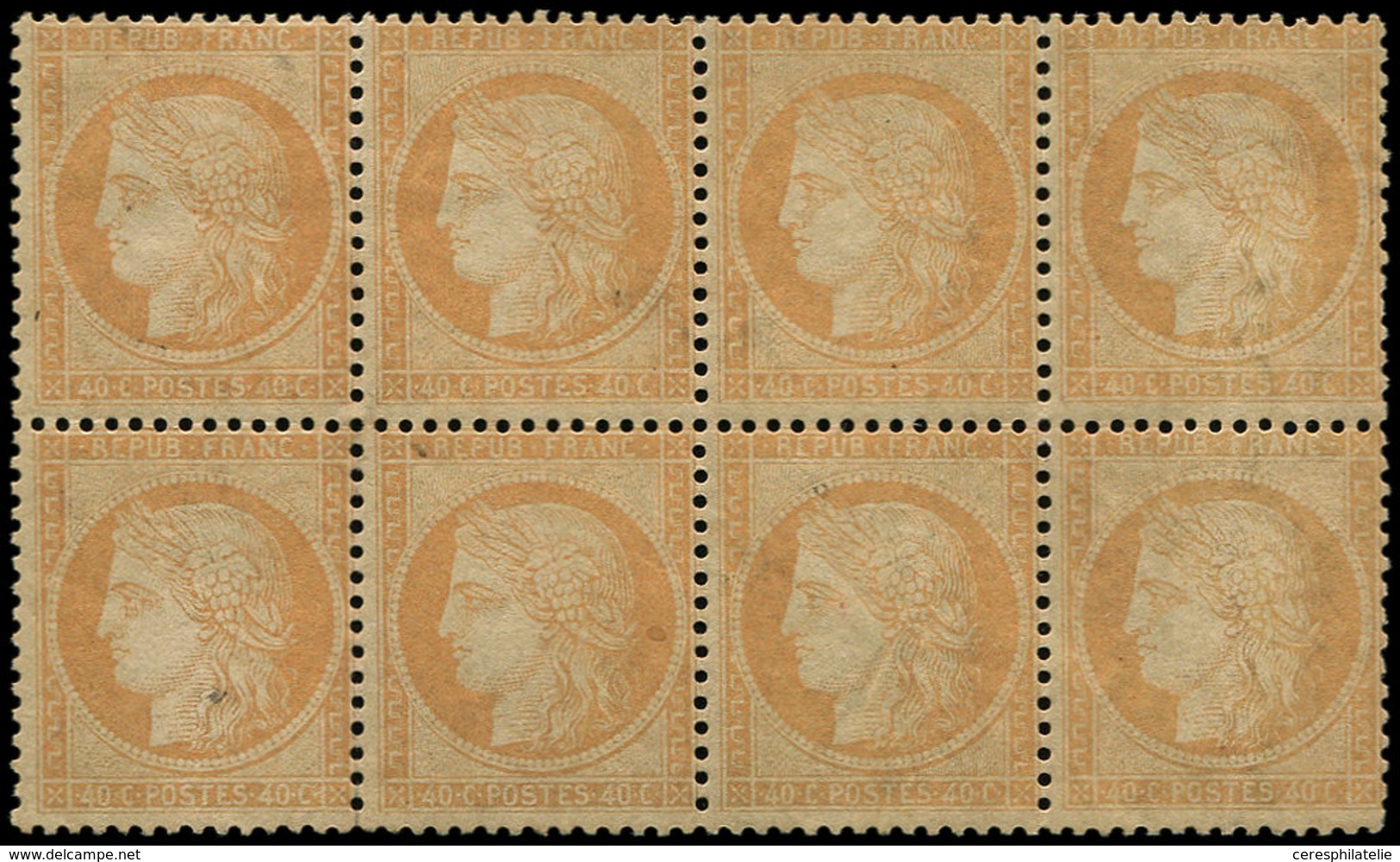 ** SIEGE DE PARIS - 38   40c. Orange, BLOC De 8, 6 Ex. **, 2 Ex. * Mais Couleur Très Altérée, B/TB, Certif. Calves - 1870 Siège De Paris