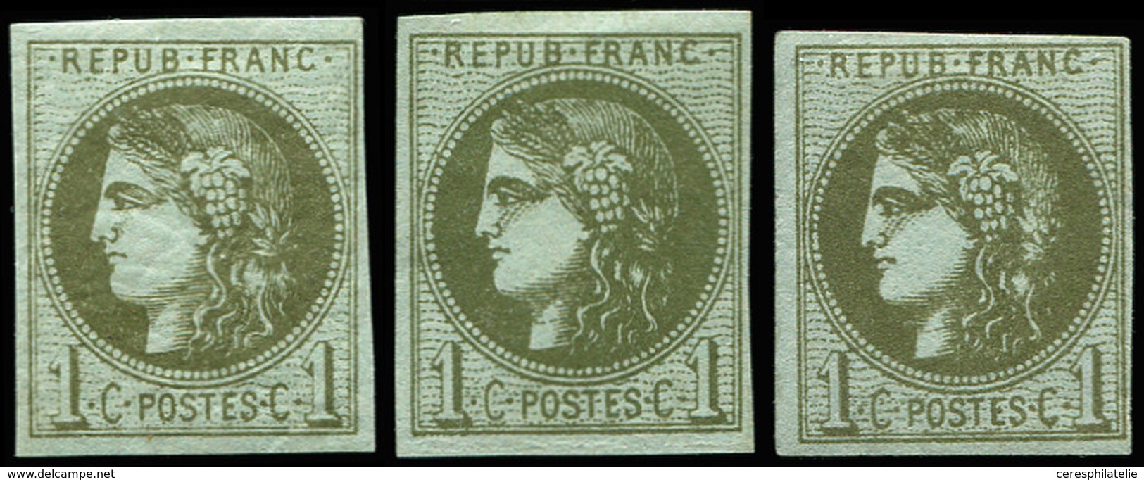 * EMISSION DE BORDEAUX - 39A, 39B Et 39C, 1c. Olive, R I, II Et III, TB - 1870 Emission De Bordeaux